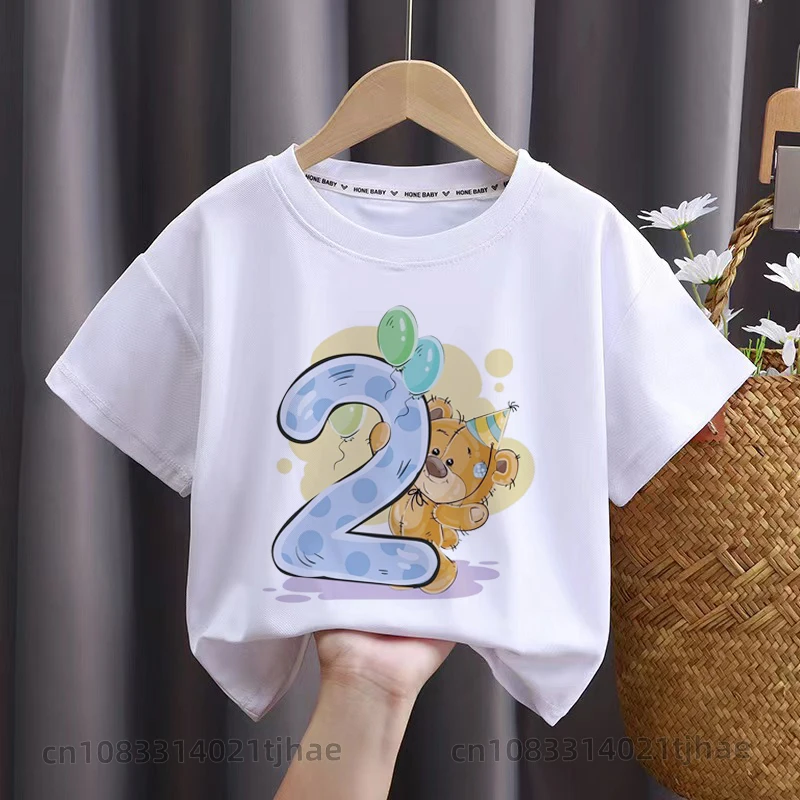 Cartoon Bear Birthday Kids T Shirt 0-9 Birthday T-Shirt  for Baby Wild Tee Girls Party Tshirt Bears Theme Boys Tops