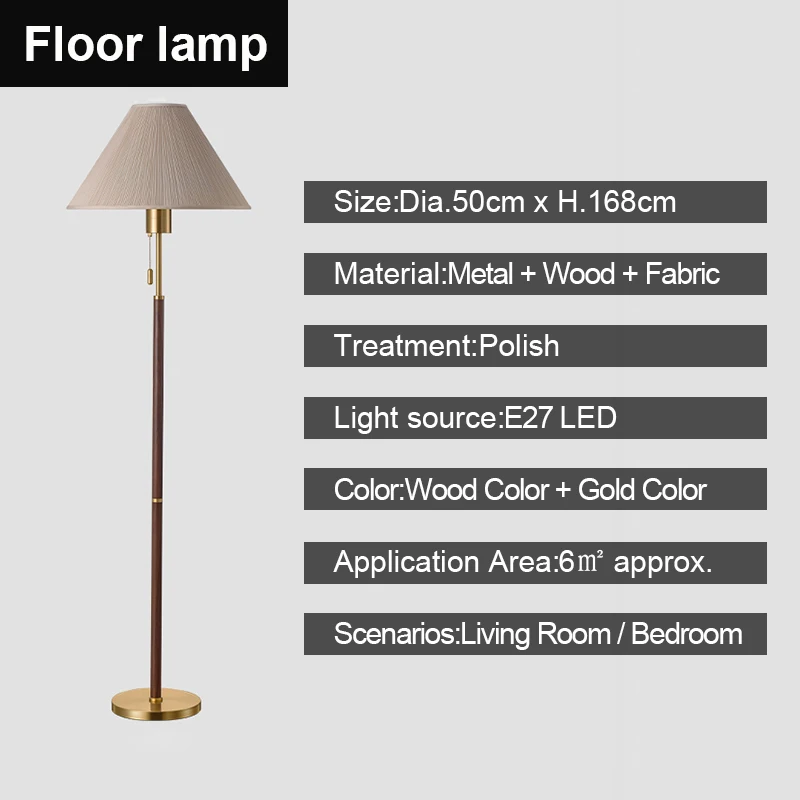 American Style Fabric Floor Lamp Wood Pull Switch Nordic Room Decor Hotel Villa Livingroom E27 Bulb Reading Floor Light Indoor