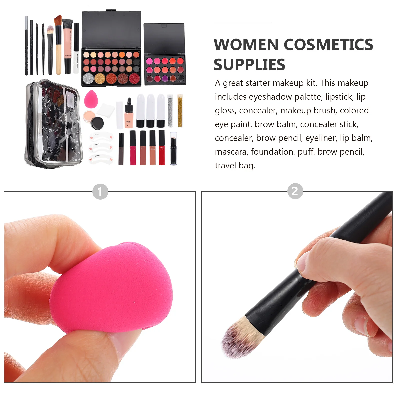 1 Juego de maquillaje para mujer, Kit todo en uno, brochas duraderas, lavable, mezclable, práctico Kit de brochas de maquillaje, cosméticos para mujer