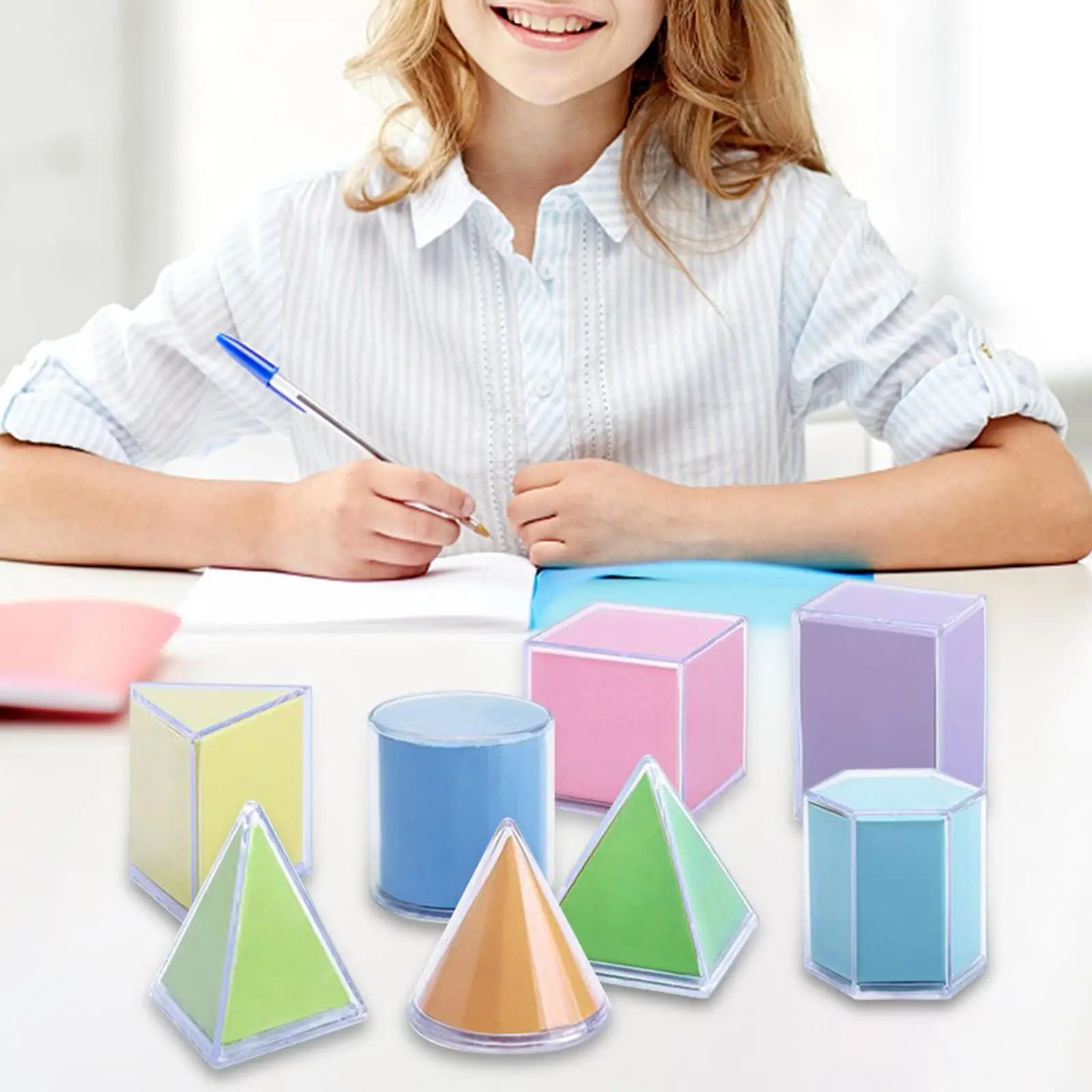 Jouet géométrique transparent pour l'apprentissage des mathématiques, jouet de salle d'irritation pour les zones escolaires, garçons, filles, enfants de 3 ans et plus, fournitures pour enseignants, 8 pièces