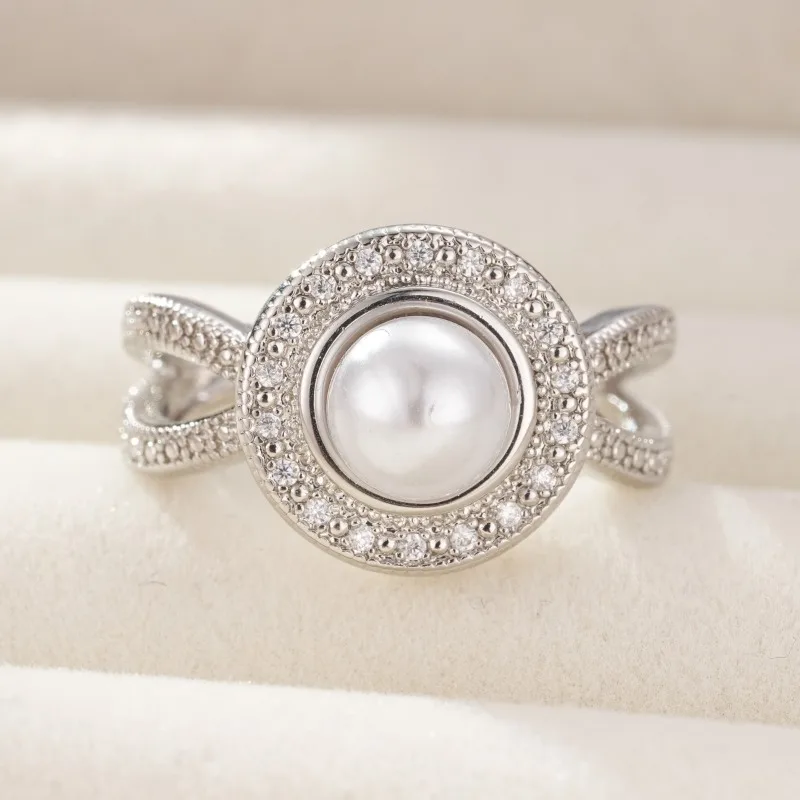 Trend Newly Romantic Elegant Big Round Imitation Pearl Women Ring Female Wedding Party Anniversary Birthday Gift Ring Jewelry