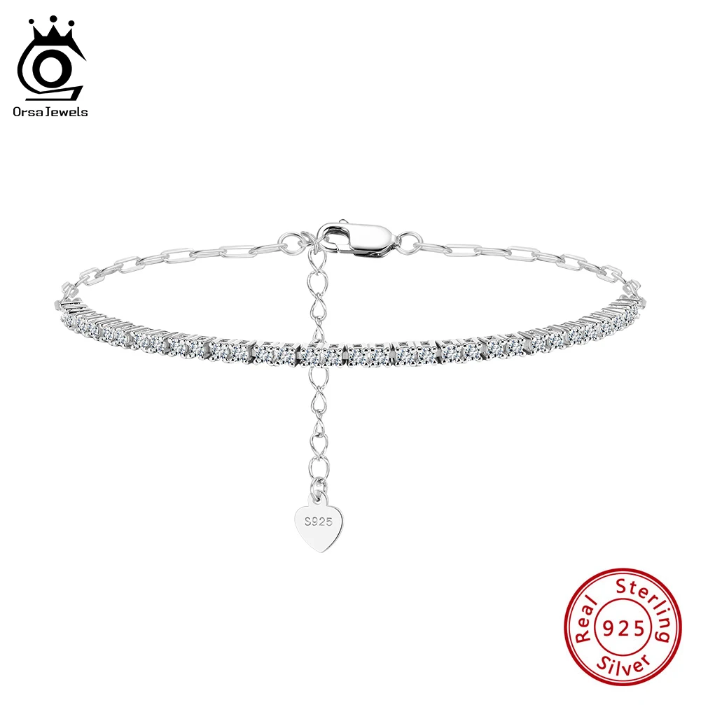

Браслет-цепочка ORSA JEWELS из серебра 925 пробы с муассанитом 1,5 мм цвета D, роскошный, с бриллиантовой цепочкой-скрепкой, подарок, MOB05
