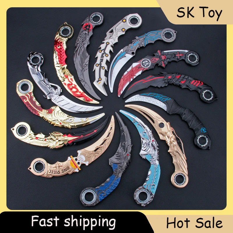 Faca Rotativa de 18cm Modelo Anime em Liga Metálica, Espada Karambit Dragão Azul, Faca Não Afiada, Presentes, Brinquedos para Exterior, Coleções