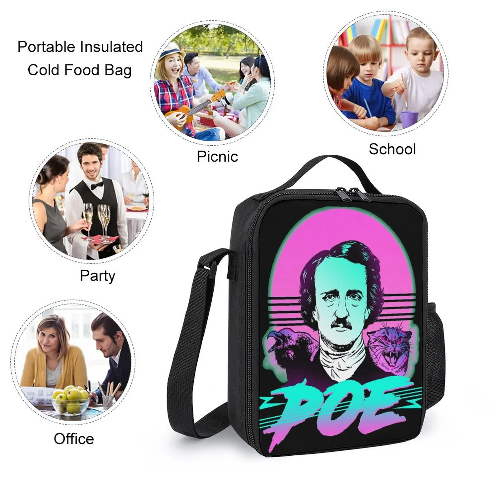 3 in 1 Set 17 Inch Backpack Lunch Bag Pen Bag Synthwave Raven Skull Demon Slayer 8 Secure Creative Snug Summer Camps Blanket Rol