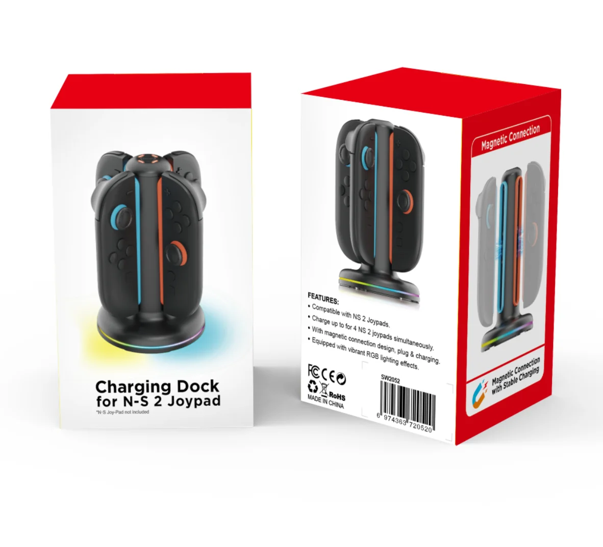 Base de carga para Switch 2, accesorios de interruptor para 4 Joy con, cargador con 9 efectos de luz LED táctiles PG-SW2052