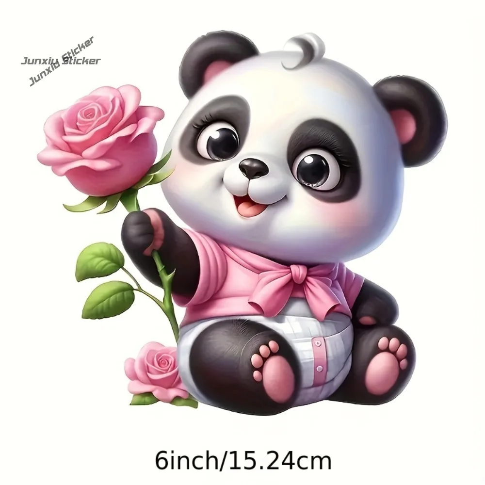 

Cute Panda and Pink Rose Vinyl Sticker Self-adhesive Flower Suitable Cars and Home Decoration Glossy Surface Suitable Plastic