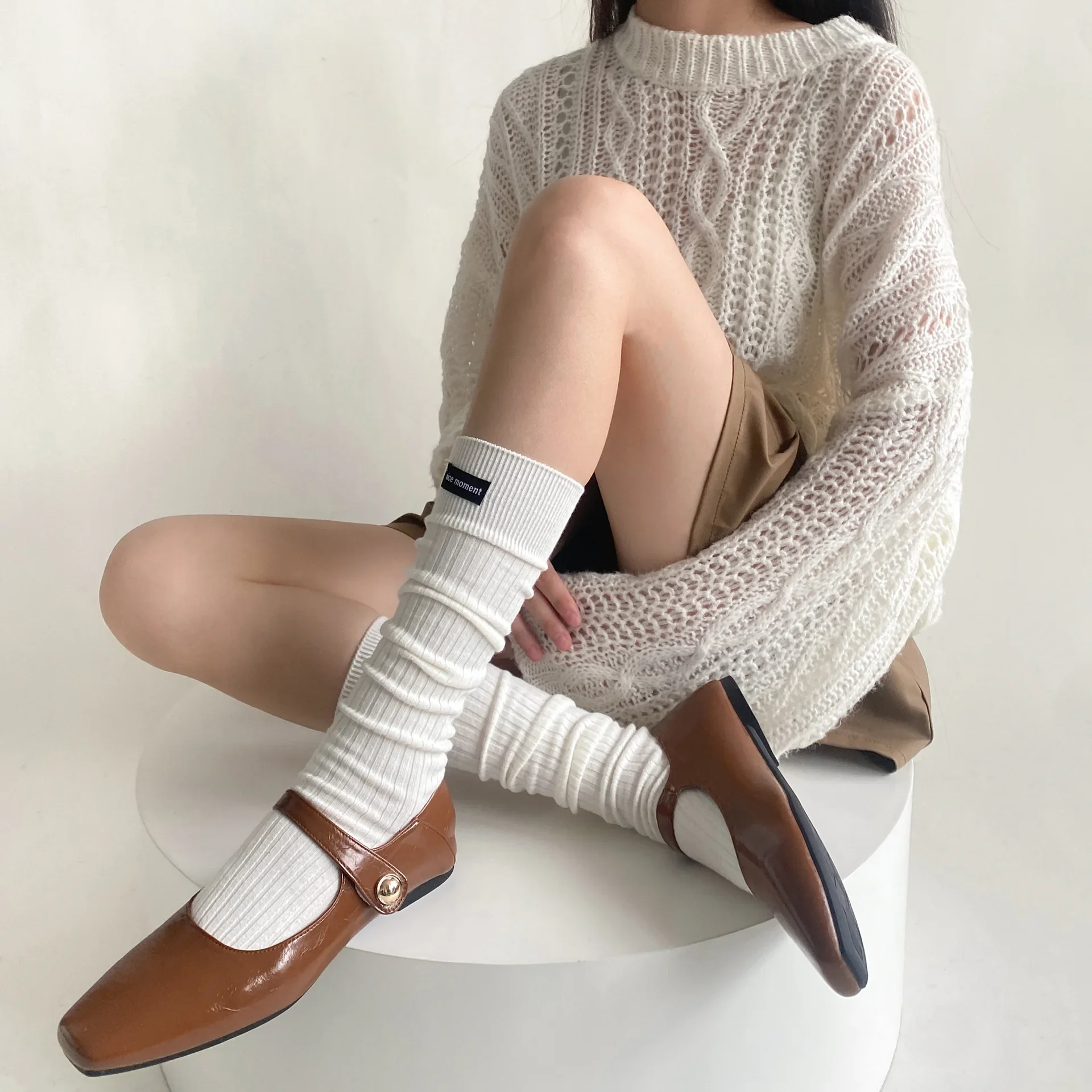 

Solid Color Long Socks Stockings Women Autumn Winter Cotton Knee Socks Women Stockings JK Japanese Style Vintage Knee High Socks