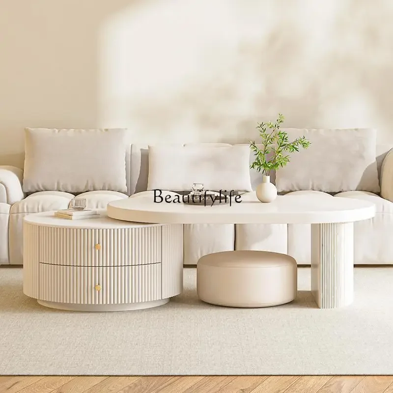 

yj21 Solid wood retractable coffee table household small apartment new oval high-end tea table