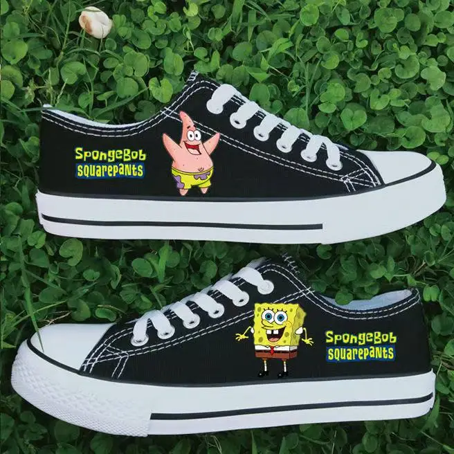 drop shipping SpongeBob SquarePants new spring Student Women's Shoes 2025 Couple plus size white Canvas Shoes black Casual Shoes