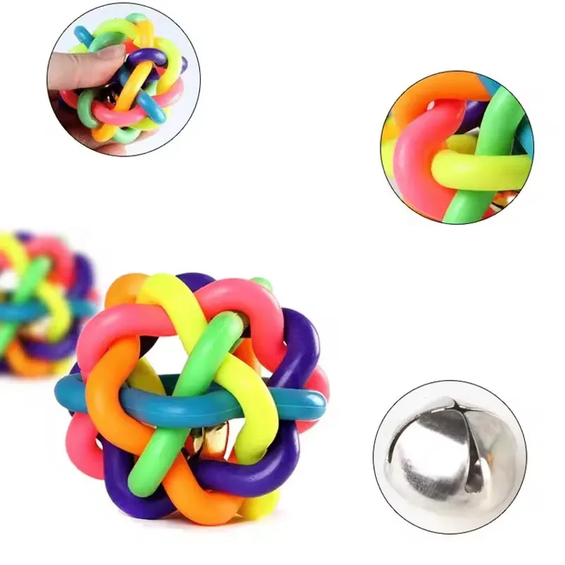Colorful Bell Woven Toy Popular Dog Bite Resistant Rubber Pet Chewing Playing Fetching Nice Ball Puppy Toy for Large Small Dogs view 4