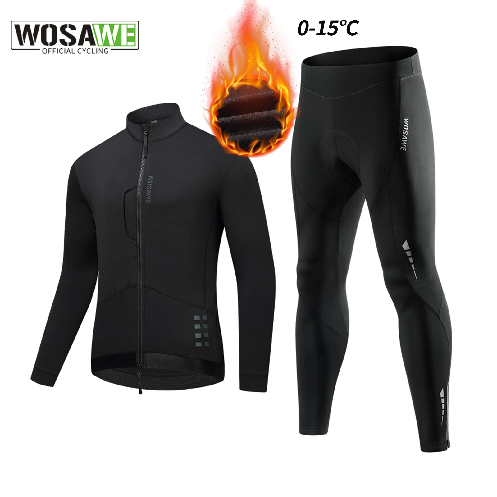 

WOSAWE Winter Cycling Jacket Sets Thermal Fleece Men Long Sleeve Cycling Clothing Bike Warm Coat and Bottom Suits