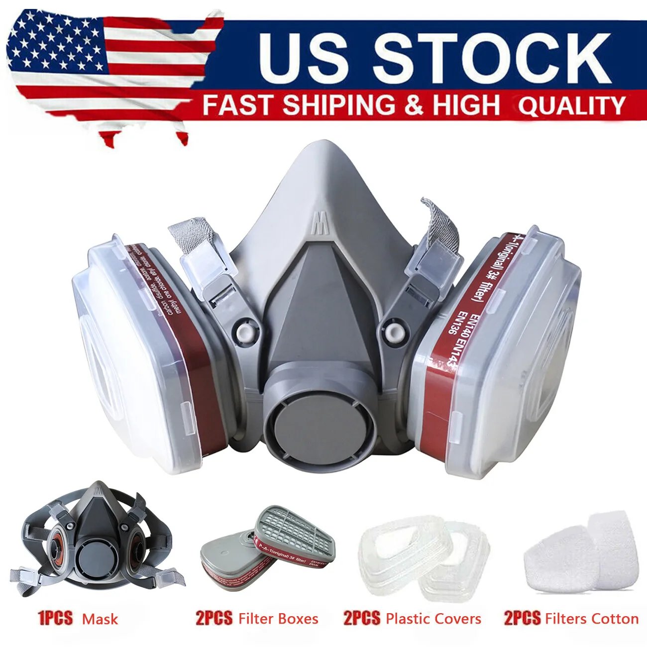 

7in1 Half Face Gas Mask Facepiece Spray Painting Respirator Reusable Safety Suit For 6200 With Filter Chemical And Other Work