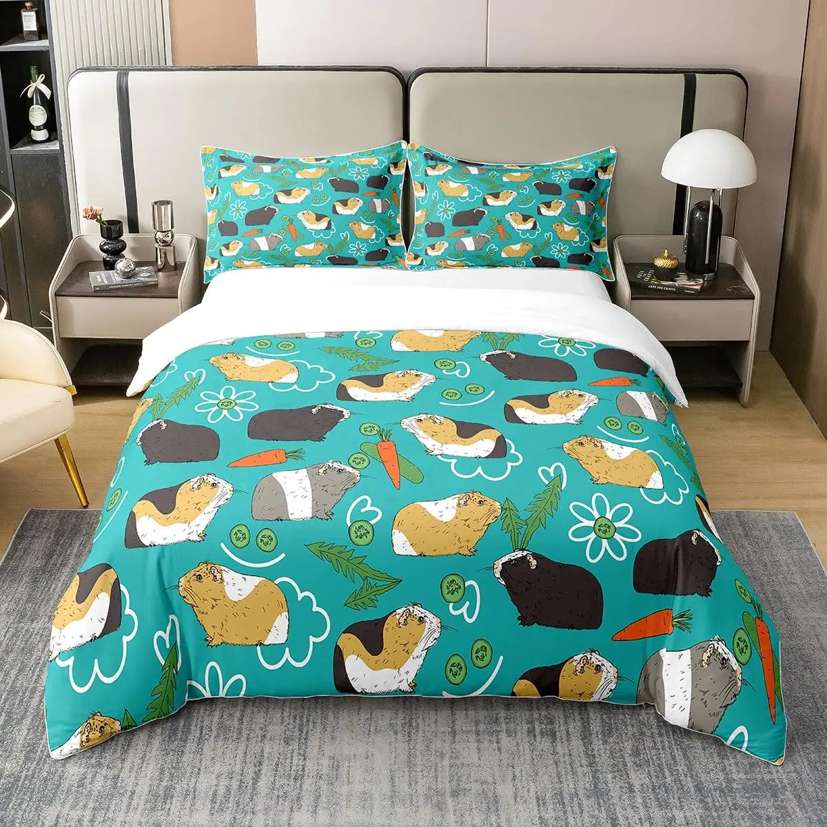 

Cute Hamster Bedding Set Full Size 3 Pieces Comforter Cover for Kids Girls Duvet Cover Cartoon Quilt Cover with 2 Pillow Sham