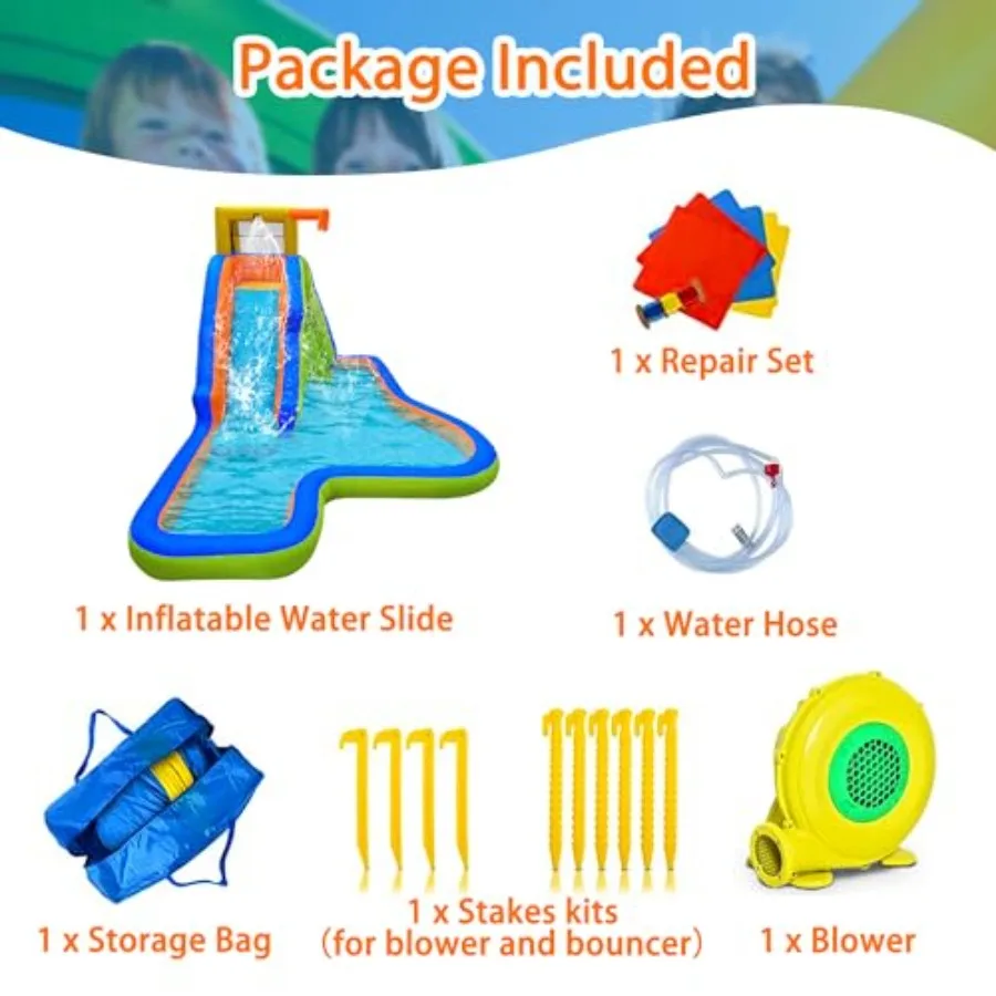 Outdoor inflatable water slide bounce house for backyard use, PVC material, blue and yellow, 6-in-1 wet/dry play with climbing view 5