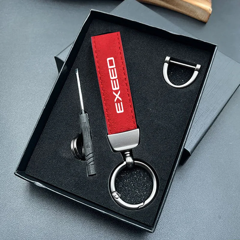 موضة الجلود/ألياف الكربون سيارة المفاتيح سبائك معدنية حلقة رئيسية لشيري Exeed TXL TX VX LX 2021 2022 -2024 المفاتيح اكسسوارات