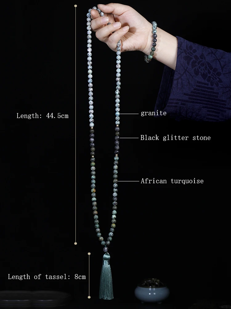 Japamala 108 beads natural stones African turquoise Prayer Necklace tassel,mala 108 beads 8mm rosary,new in necklace jewelry