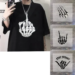 Skull fingers DIY Picture Stickers On Clothes Iron On Transfers Heat Transfer Colorful Patch Micro elastic Wash