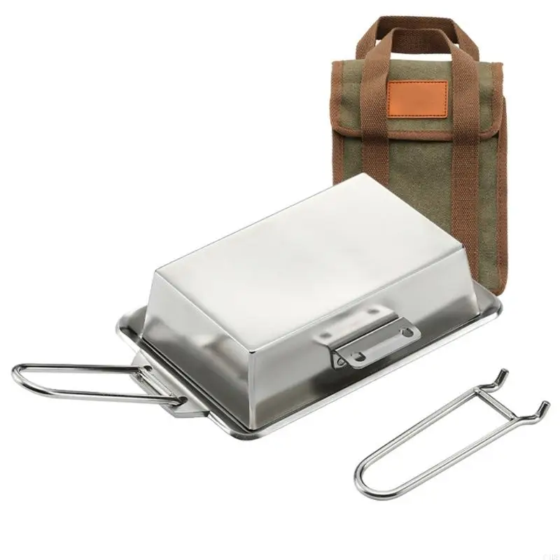 

C4DE Stainless Steels Steak Frying Pans Outdoor Cooking Pots Portable Camping Folding Frying Pans Camping Accessories Enduring