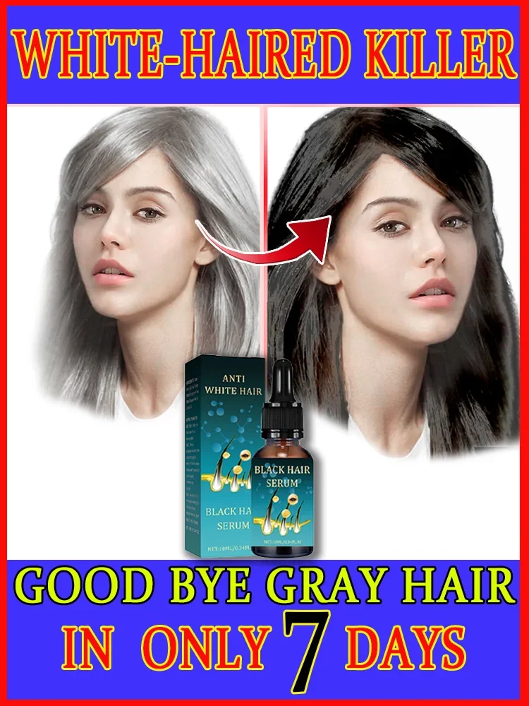 Suero para tratamiento de cabello gris y blanco, líquido de color blanco a negro, reparación de color natural, gira blanco en negro y previene el gris, hombres y mujeres