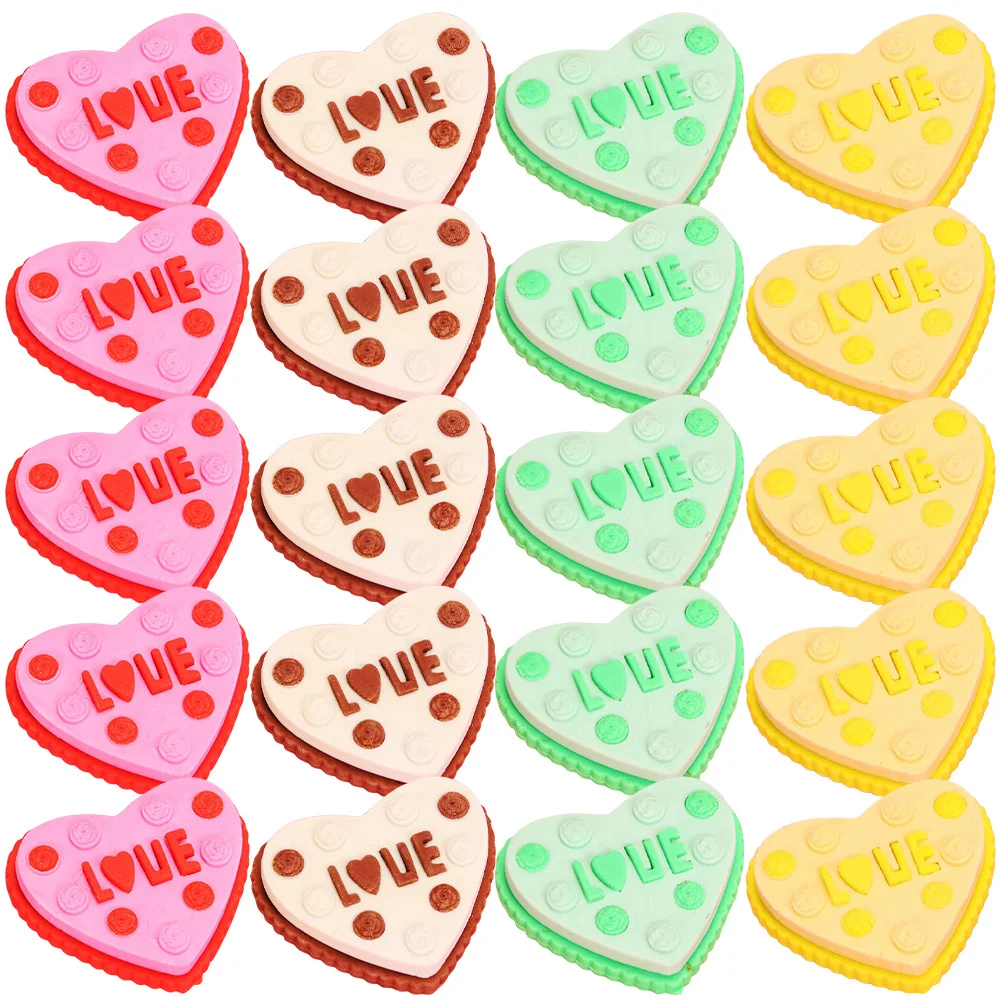 20Pcs Cake Erasers Small Heart Shape Colorful Party Favors Bulk Creative Erasers School Rewards for