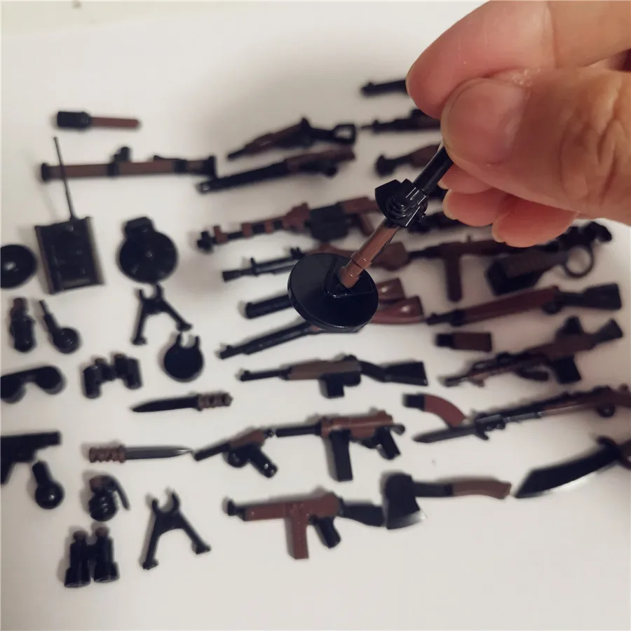 MOC WW2 Military German Two-tone Gun Blocks British Weapons Arms 98K PPSH Soviet Army Soldiers Figures Accessories Bricks Toys