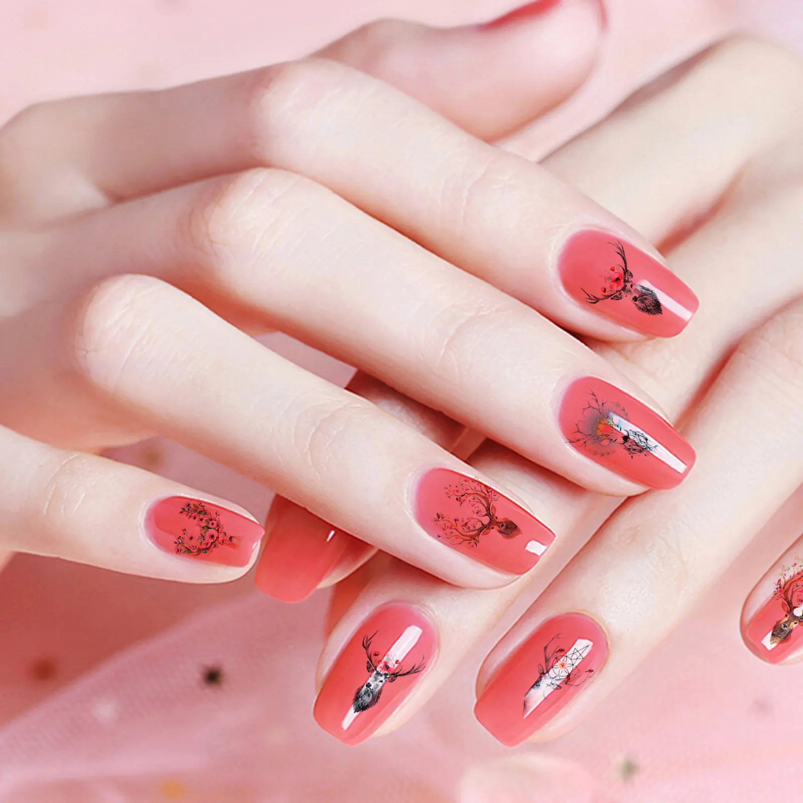 

10PCS Christmas Art Stickers Deer Antlers Safe Paper Easy to Attach Festival Party Gathering Halloween Manicure Decorations Nail