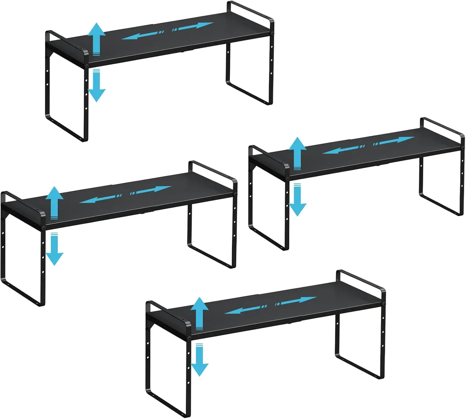 

Регулируемый органайзер для кухонных шкафов, набор из 4 расширяемых и штабелируемых полок, сверхпрочный, экономит место