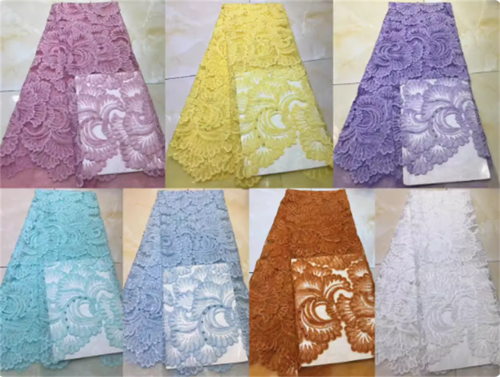 

Embroideried tulle Lace Fabric 5 Yards African Women Bead Stage