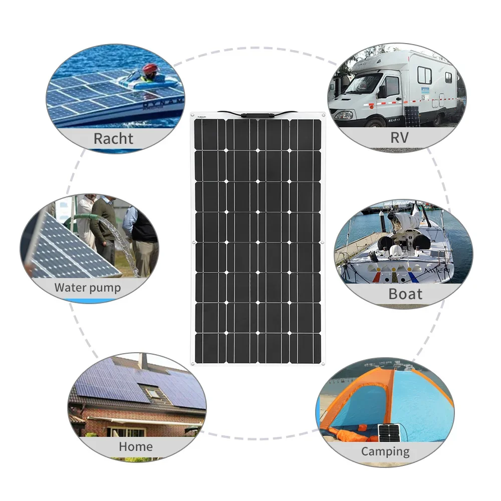 Imagem -06 - Termine o Jogo Flexível do Painel Solar 12 v 100 w 120w 200w para a Casa o Iate o rv a Caravana a Cabine o Barco o Carregador de Bateria