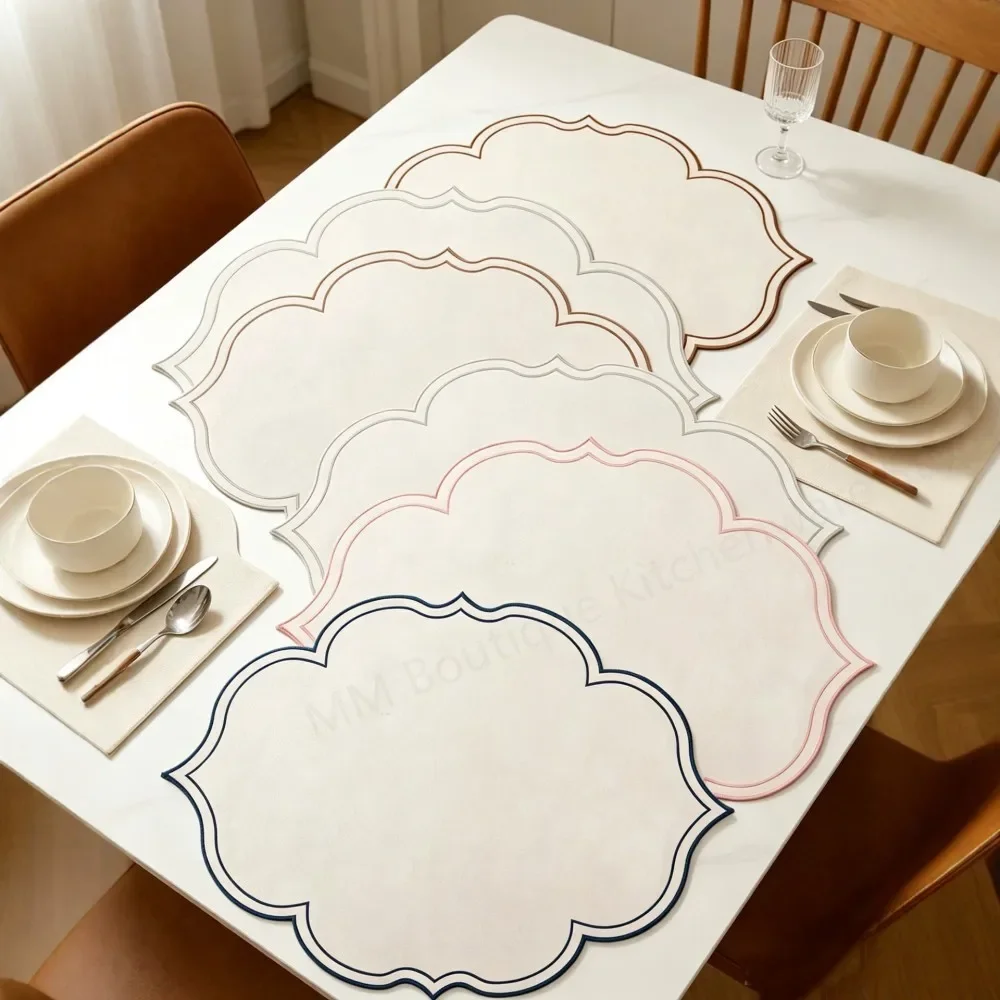 Custom Embroidery Placemat with Curved Edge Personalized Logo Dining Table Mat Custom Color Monogram Table Linen