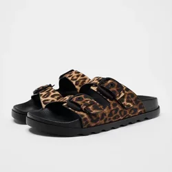 Summer Platform Women Slippers Retro Leopard Print Double Buckle Thick Sole Ladies Beach Slides Big Size Fashion Outdoor Shoes