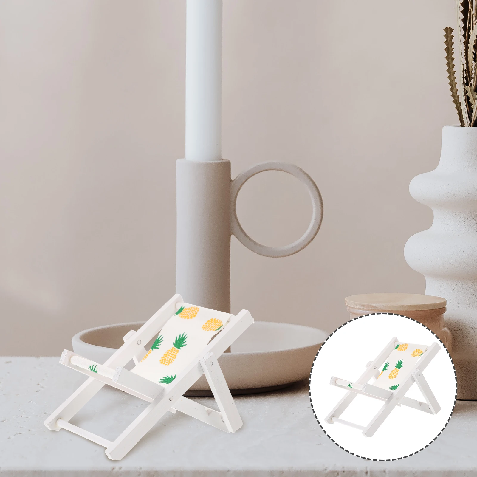 

Beach Chair Decoration Model Dollhouse Foldable Sculpture Artificial Wood Miniature Nautical Style Prop
