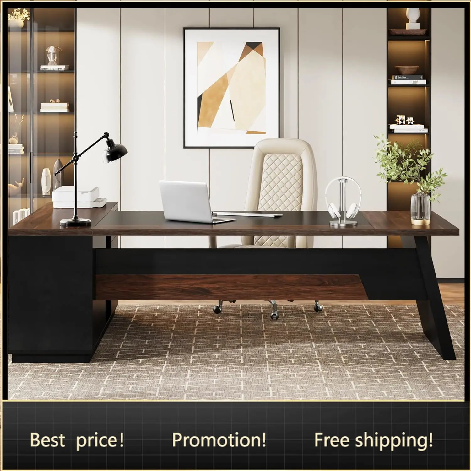 

Hot-sellingL Shaped Executive Desk 78 Inch Large Office Desk with Drawers and Lateral File Cabinet Modern Business Furniture wit