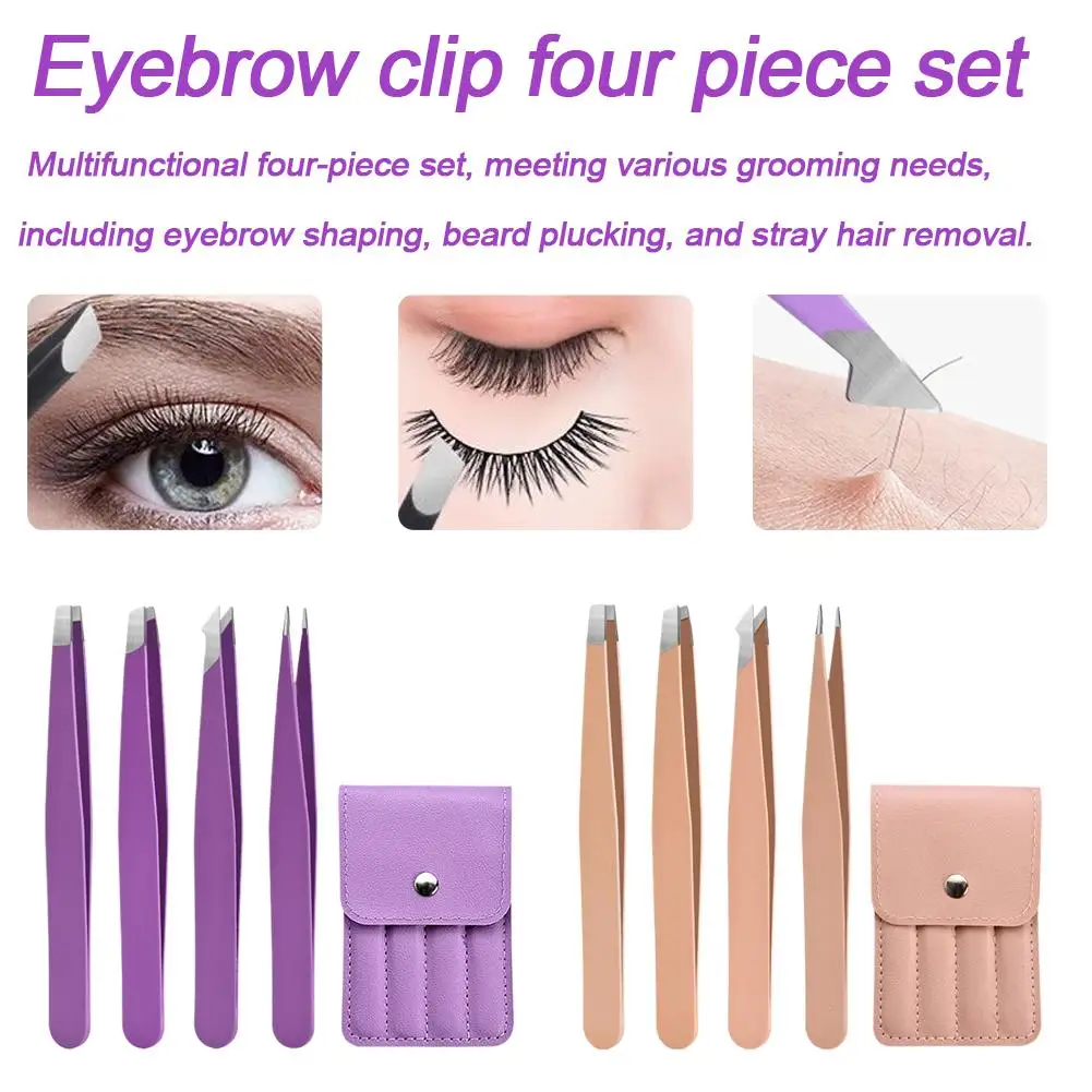 4 szt. Pęsety ze stali nierdzewnej, klipsy do brwi, pęsety do usuwania włosów i szorstkich elementów, narzędzia do makijażu rzęs do salonu kosmetycznego i użytku domowego