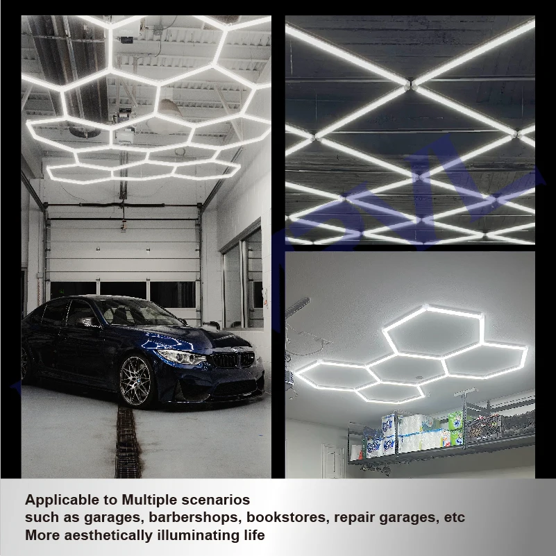 110V/220V Ceiling Hexagon LED Garage Light Honeycomb Detailing Car Auto Body Repair Wash Station Workshop Linear Bar Tube Light