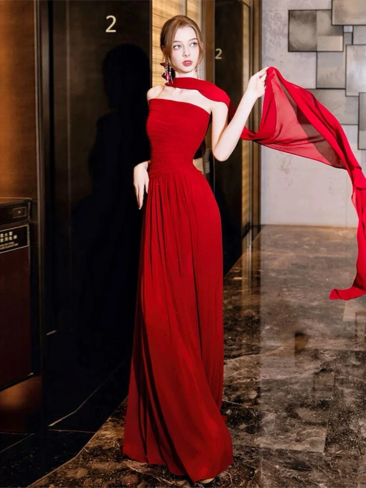 Red Celebrity Dresses Silk Ribbon Off The Shoulder Side Slit Women Wedding Formal Engagement Elegant Evening Gown New