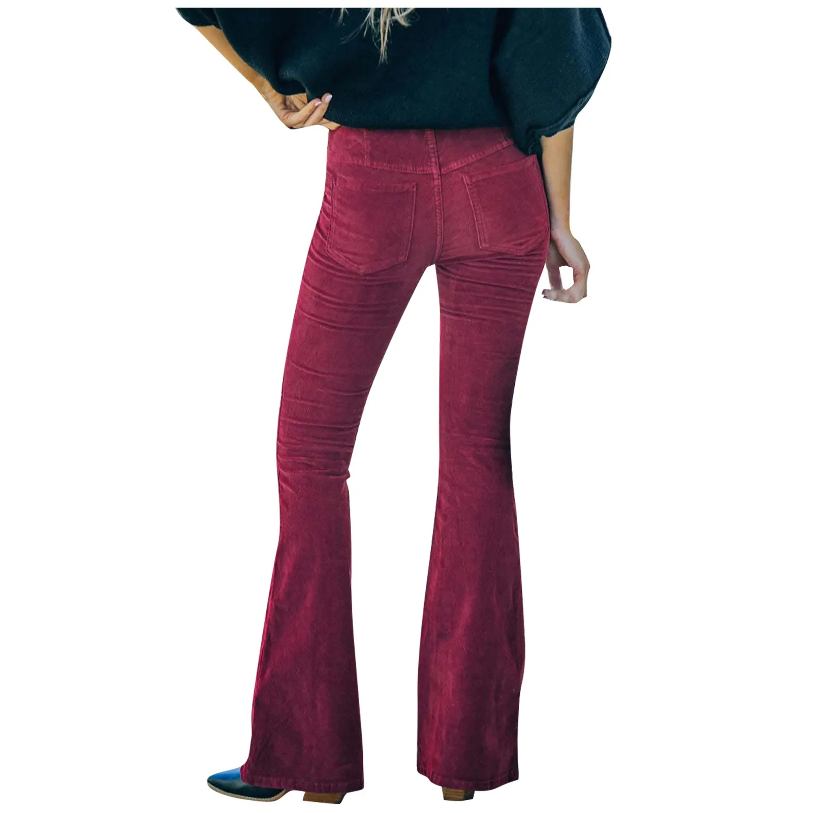 Pantalon Micro Évasé en Velours Côtelé pour Femme, Vêtement de Conception Unie, Coupe Slim, Taille artificiel astique, Style Décontracté