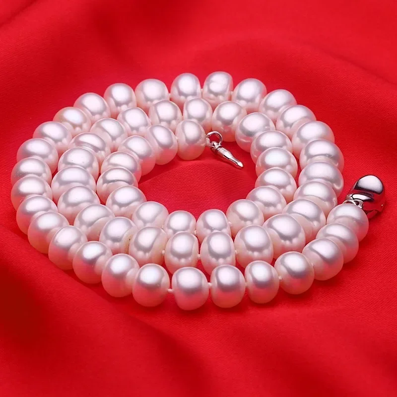 White Freshwater Natural Pearl Necklace For Women Bread Round Pearl Necklace 925 Silver Buckle Fine Jewelry for Wedding Party