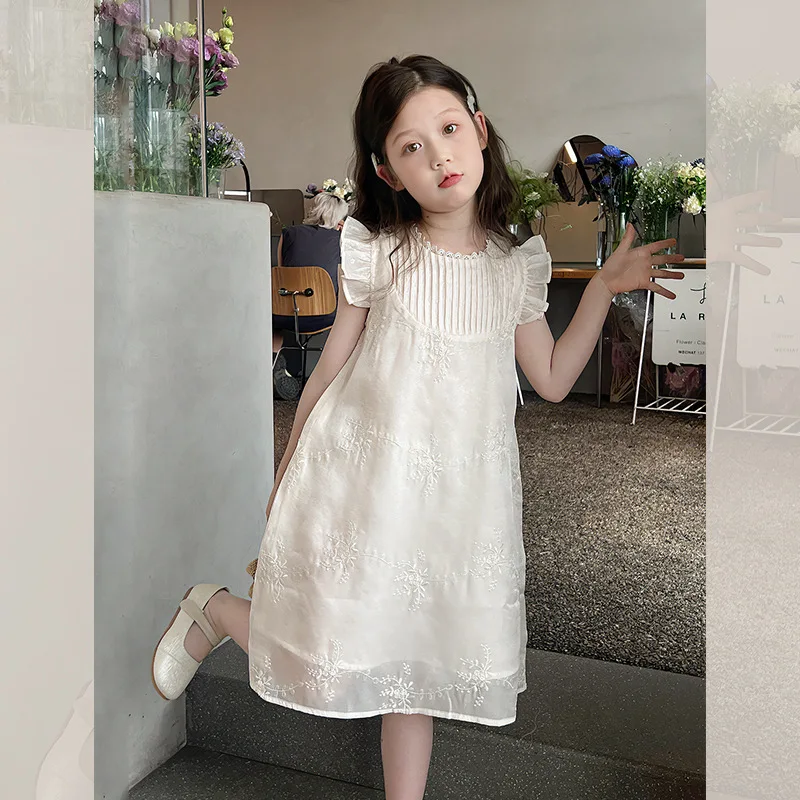 

Платье Cheongsam с вышивкой для девочек, новое детское платье в китайском стиле, модное платье-жилет для больших детей, новинка 2023 года, лето