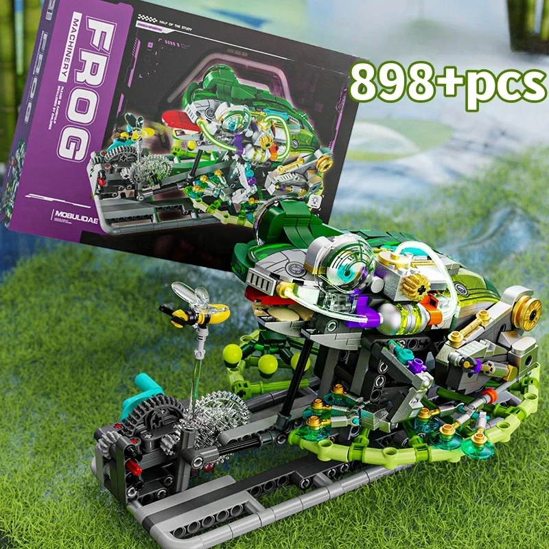 

898 PCS MOC Mechanical Frog Building Set Insect Animals Building Blocks Model With Display Stand And Lights Gift for Kids 3+