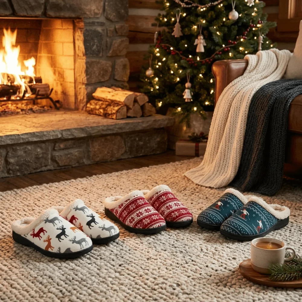 Cozy Santa Claus Christmas Slippers Reindeer Warm House Shoes Tree Non-Slip Winter Slippers Christmas
