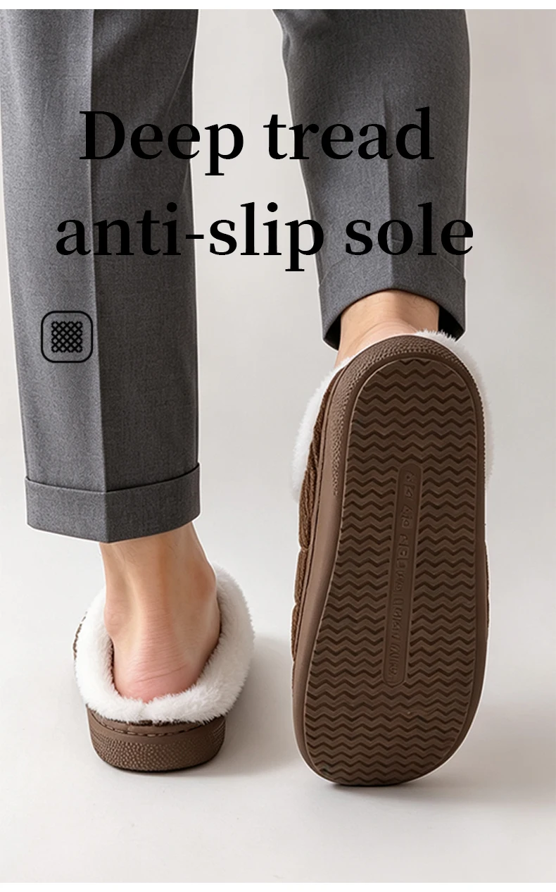 Warme Winter-Fleece-Hausschuhe für Herren, rutschfeste Gummisohle, plüschgefütterte gemütliche Hausschuhe, Partnerlook. – Detail 9