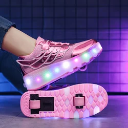 Roller Skates Kid Shoes Girl Fashion Casual Sport 2 Wheels Wing Sneaker Light Up Footwear
