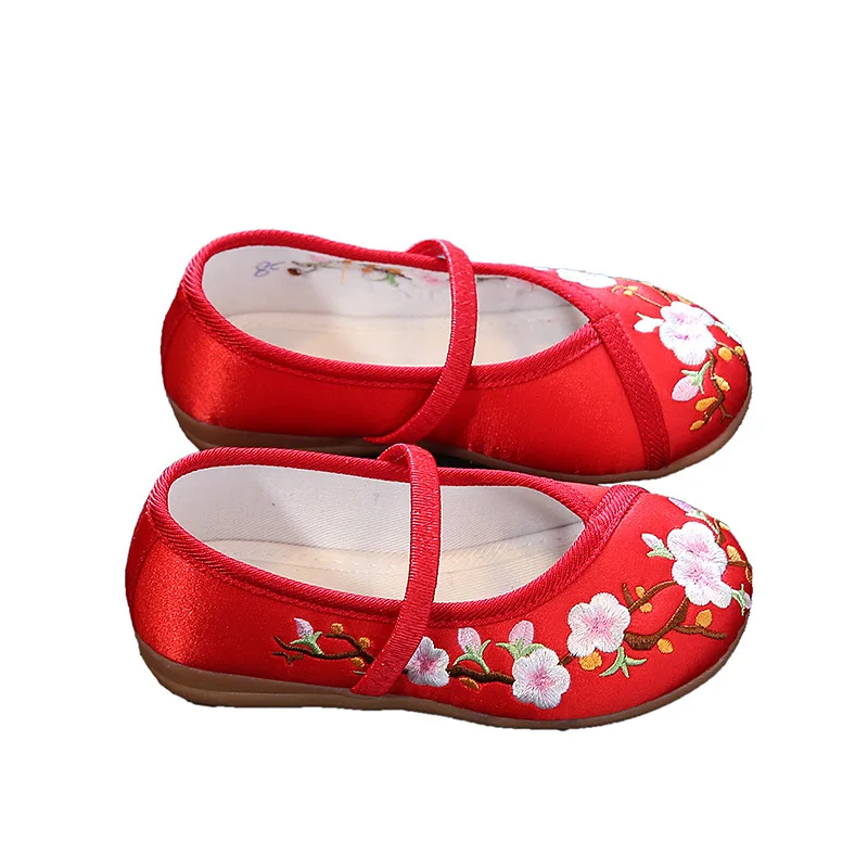 Meisjes Hanfu Flats Schoenen Chinese Stijl Kinderen Prinses Borduren Doek Schoenen Dans Veelzijdige Oude Verkleed Loafers Voor Kinderen