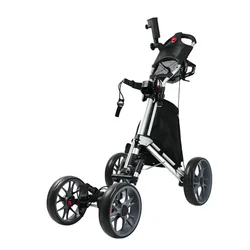 Carrito de Golf plegable multifuncional de alta calidad, carrito de empuje de Golf de 4 ruedas con bolsa enfriadora, soporte para bebidas