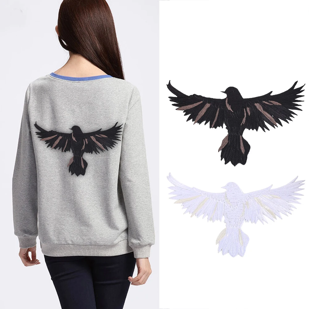 Black White Bird Embroidery Patch Peace Dove Eagle Animal Shaped Repair Patches Fashion Apparel Decor Badg Suitable for Hoodies view 6