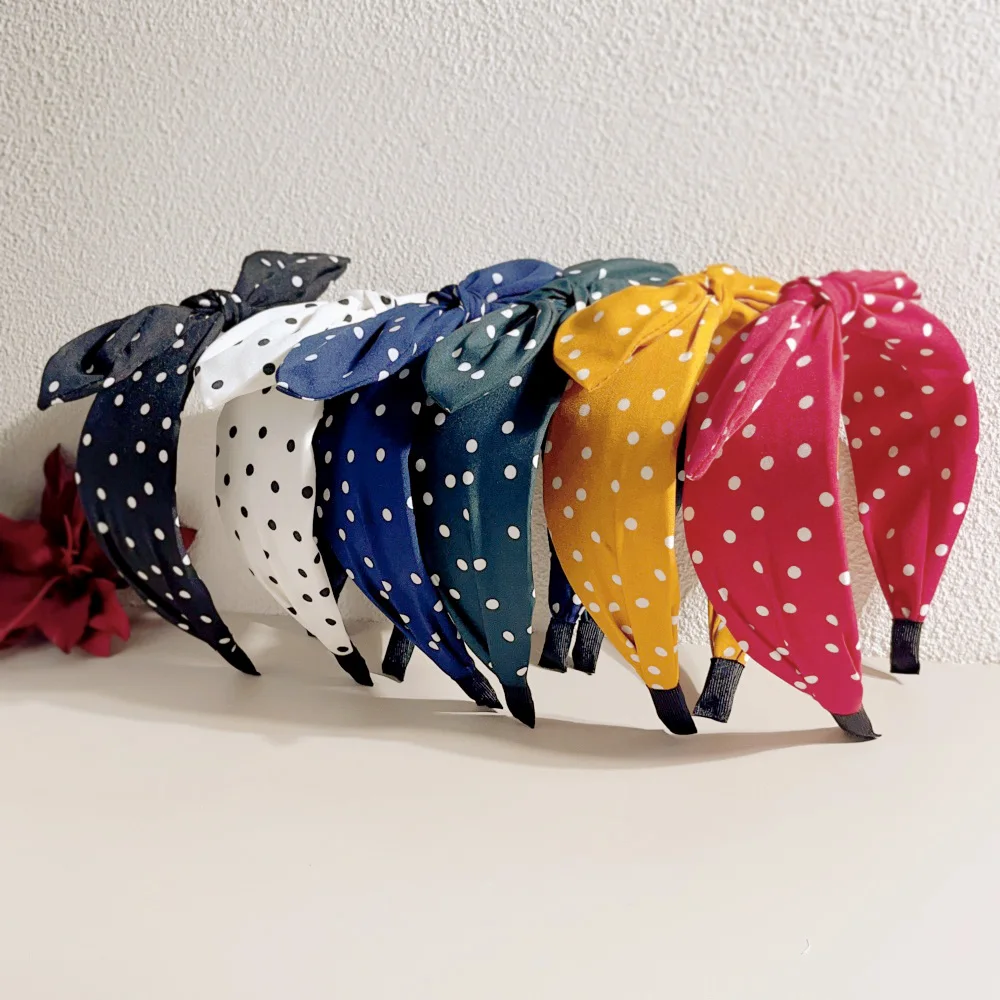 Boho Dots Wide Hair Bands for Women Girls Vintage Beach Bowknot Ear Bows Korean Soft Turbans Headbands Accessories Wholesale