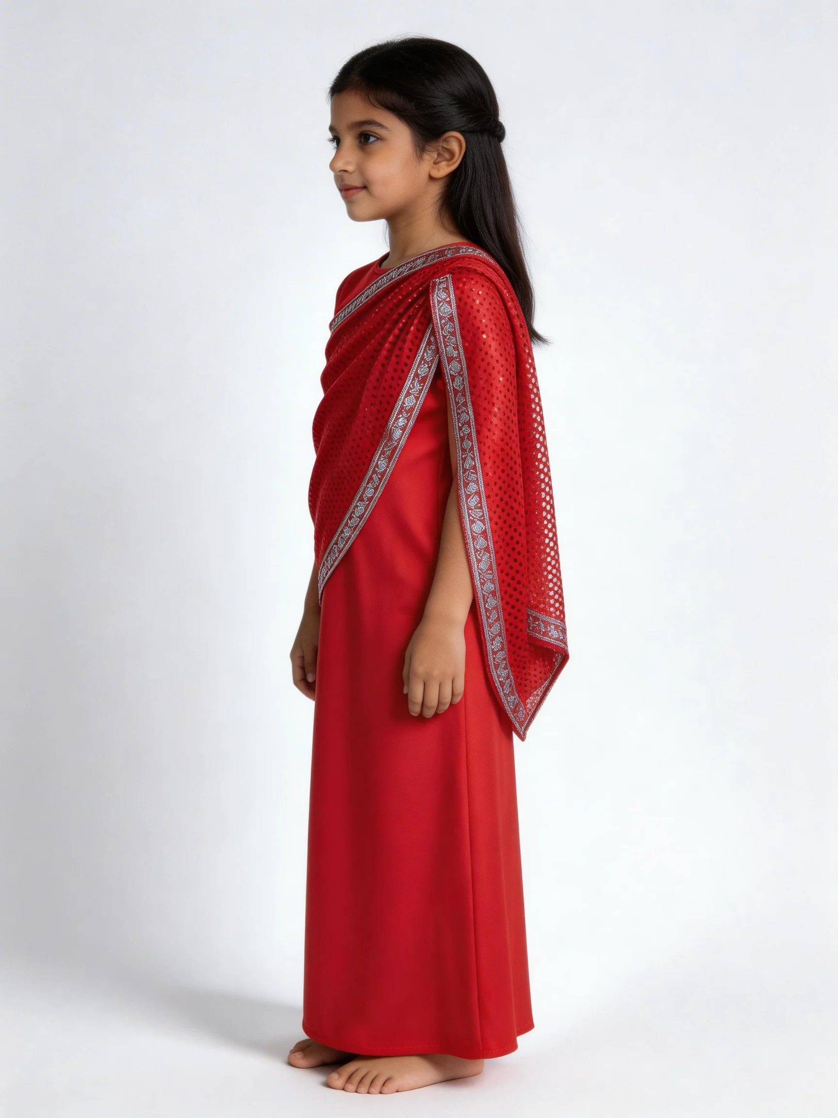 Kids Red Indian Traditional Saree Dress Girls Sequin Ethnic Gown Children Performance Costume for Diwali Wedding Festival Stage image 4