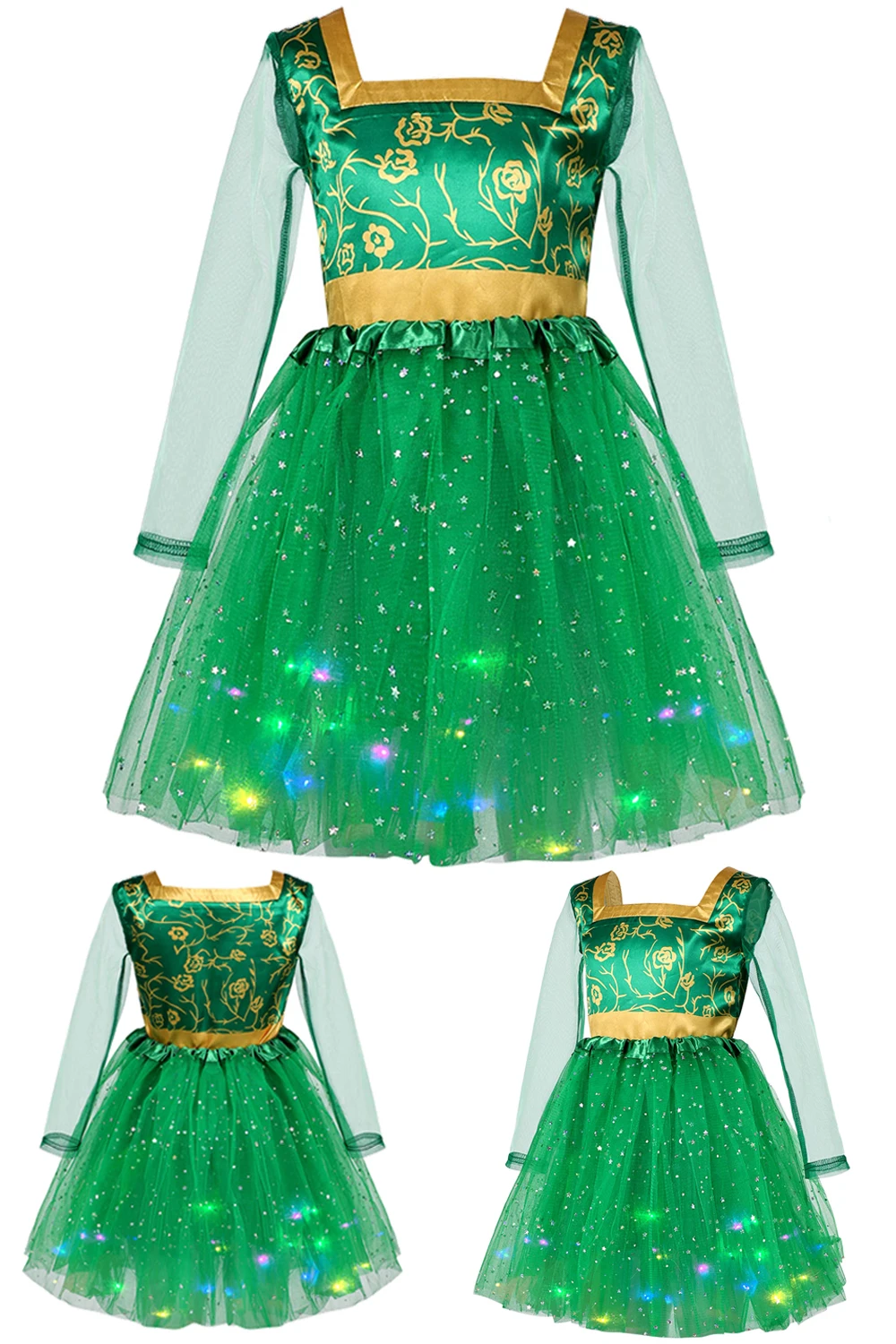 

Kids Girls Princess Fiona Cosplay Green Dress Costume Cartoon Monster Role Children Dance Performance Clothing Child Halloween