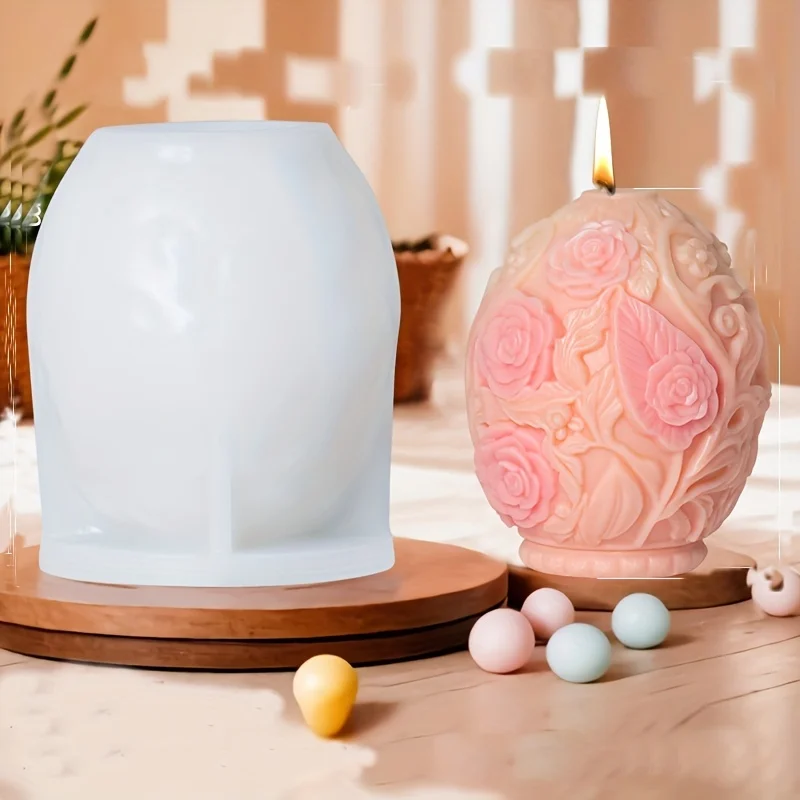 3D 2024 DIY Flower relief egg candle silicone mold Rose flower Easter egg resin mold Peony flower relief egg Decor gypsum mold